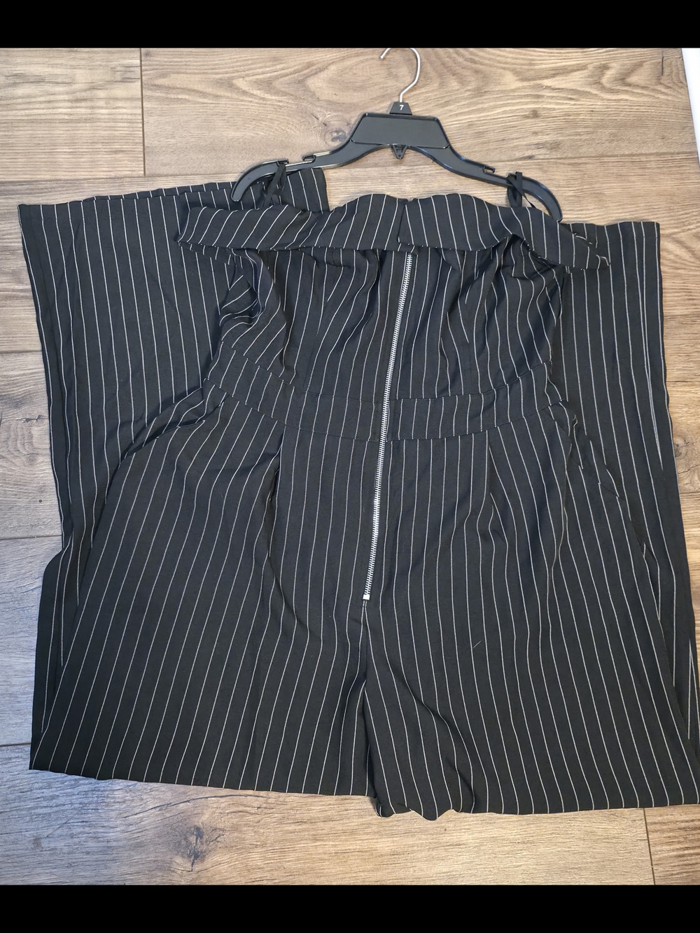 Strapless Pinstriped Wide Leg Pants Jumpsuit - Black Size XL